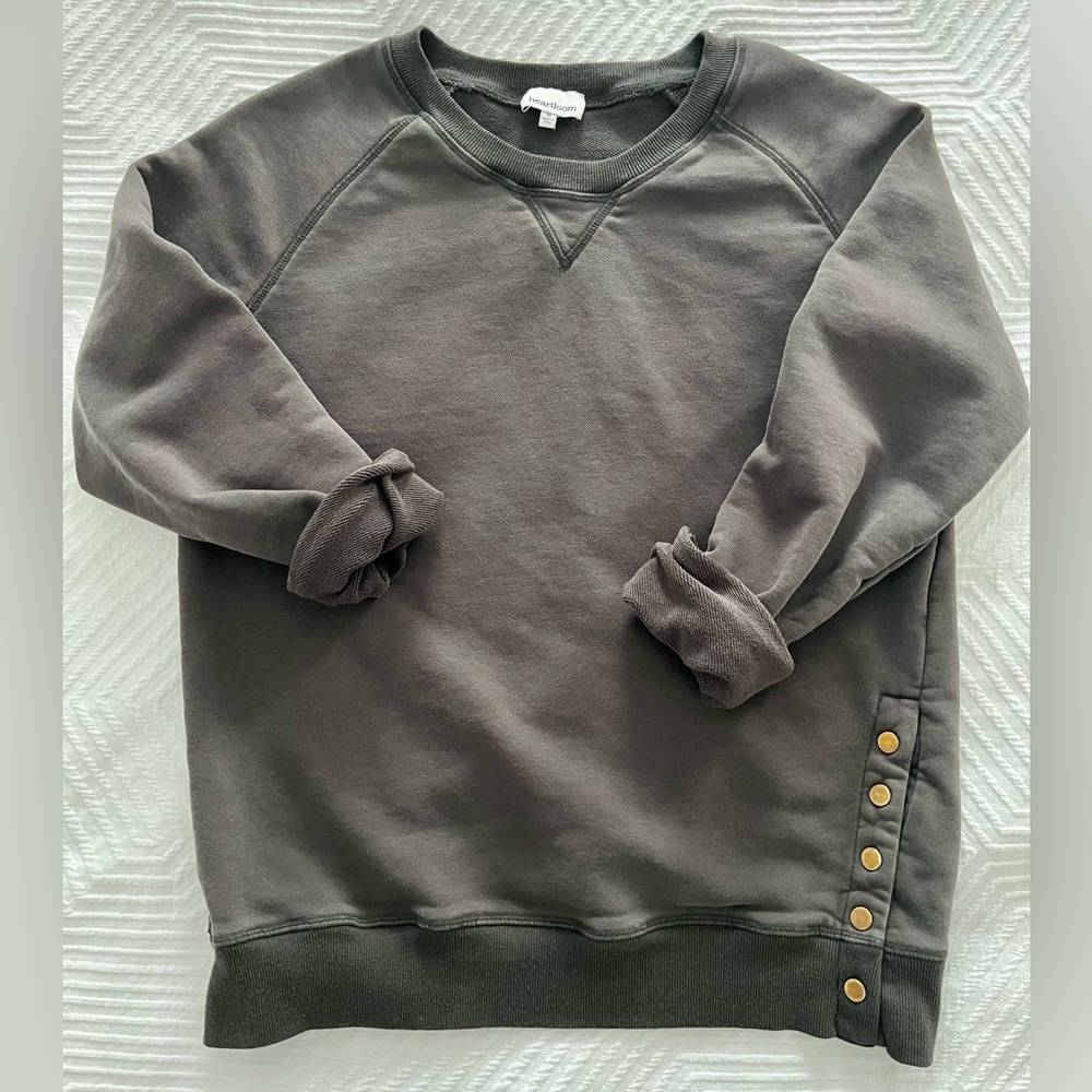 Heartloom Gray Sweater with Gold Snaps Detail